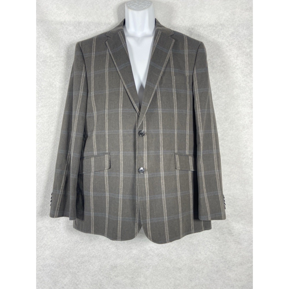 Joseph Abboud Jacket Mens Large Gray Sport Coat Plaid Linen Cotton Blend